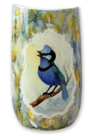 Blue Wren Vase by Ruth Robartson